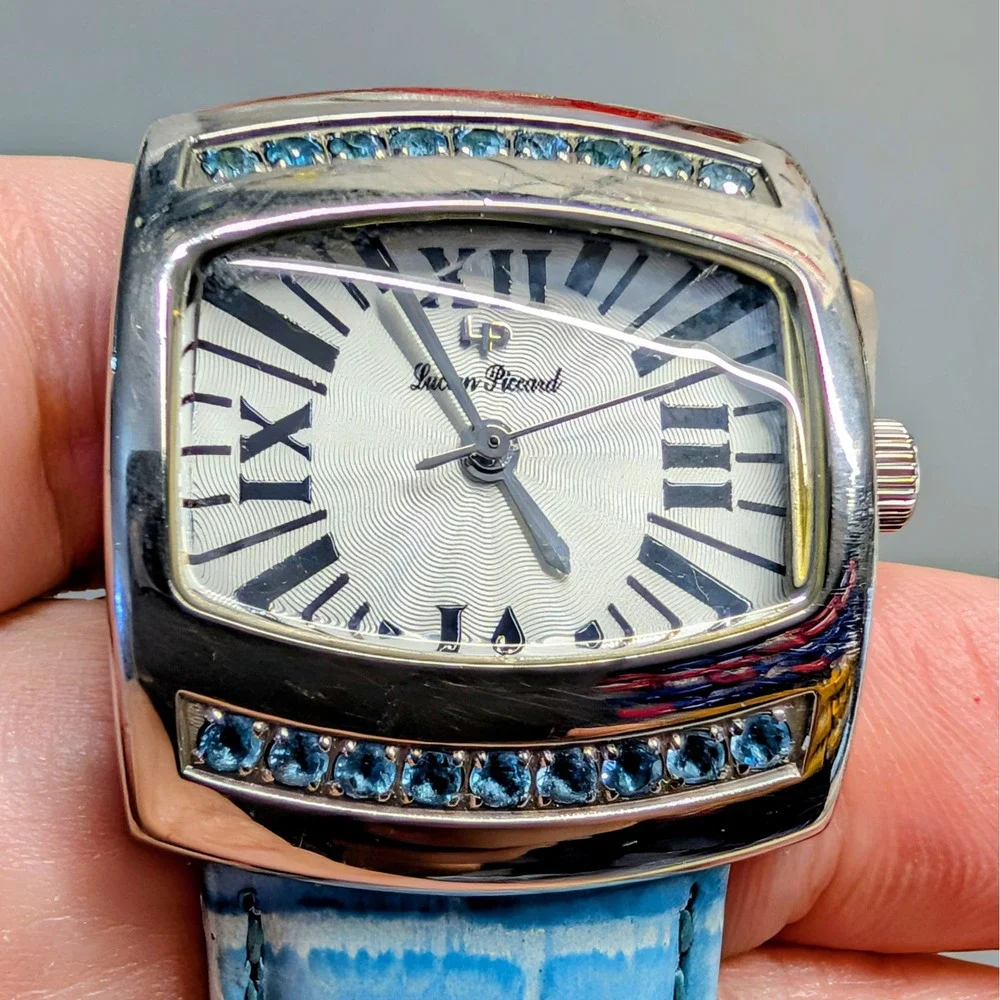 Lucien Piccard 27077BU Swiss Watch Sapphire Textured Guilloche Dial Blue Crystal